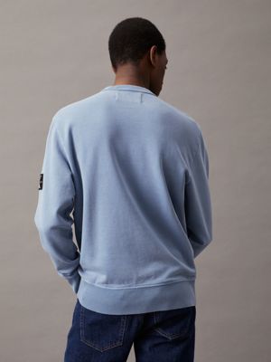 faded denim washed cotton badge sweatshirt for men calvin klein jeans