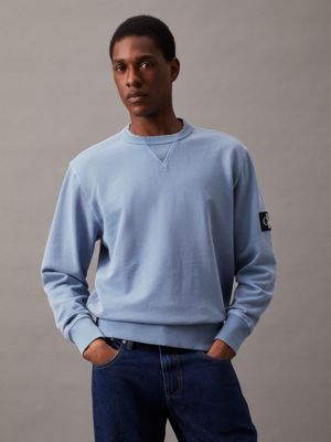 blue washed cotton badge sweatshirt for men calvin klein jeans