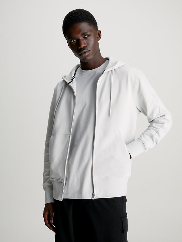 grey cotton terry zip up hoodie for men calvin klein jeans