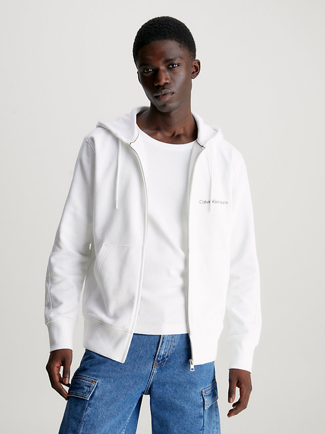 white cotton terry zip up hoodie for men calvin klein jeans