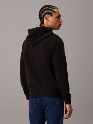 ck black cotton terry badge hoodie for men calvin klein jeans