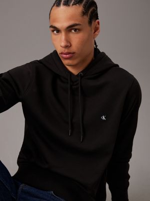 ck black cotton terry badge hoodie for men calvin klein jeans