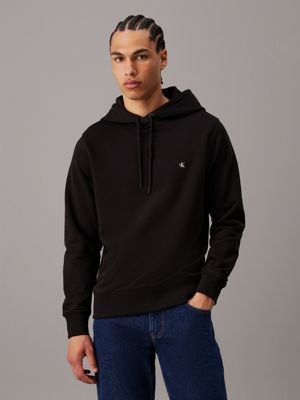 black cotton terry badge hoodie for men calvin klein jeans