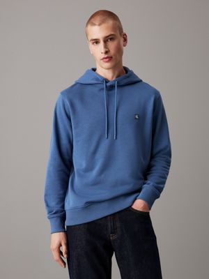 blue cotton terry badge hoodie for men calvin klein jeans