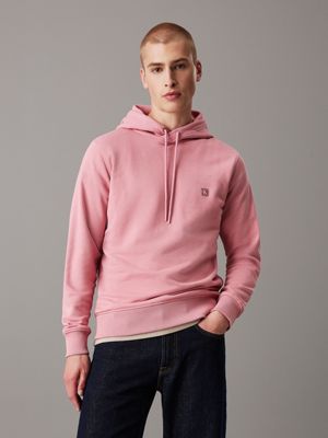 purple cotton terry badge hoodie for men calvin klein jeans