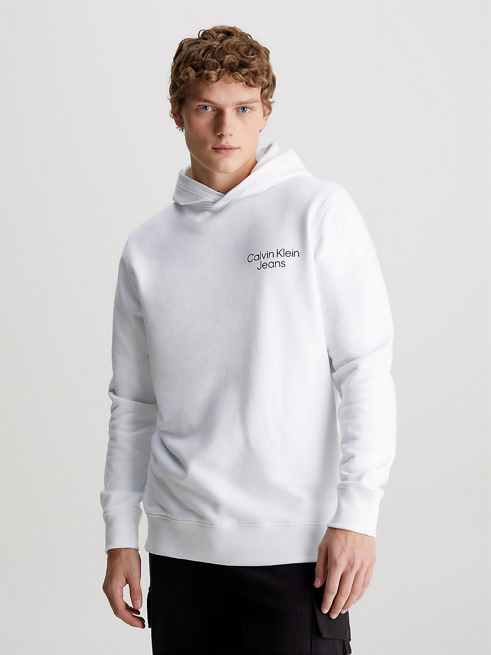 BRIGHT WHITE Felpa Grafica Con Cappuccio In Spugna Con Logo undefined Uomini Calvin Klein
