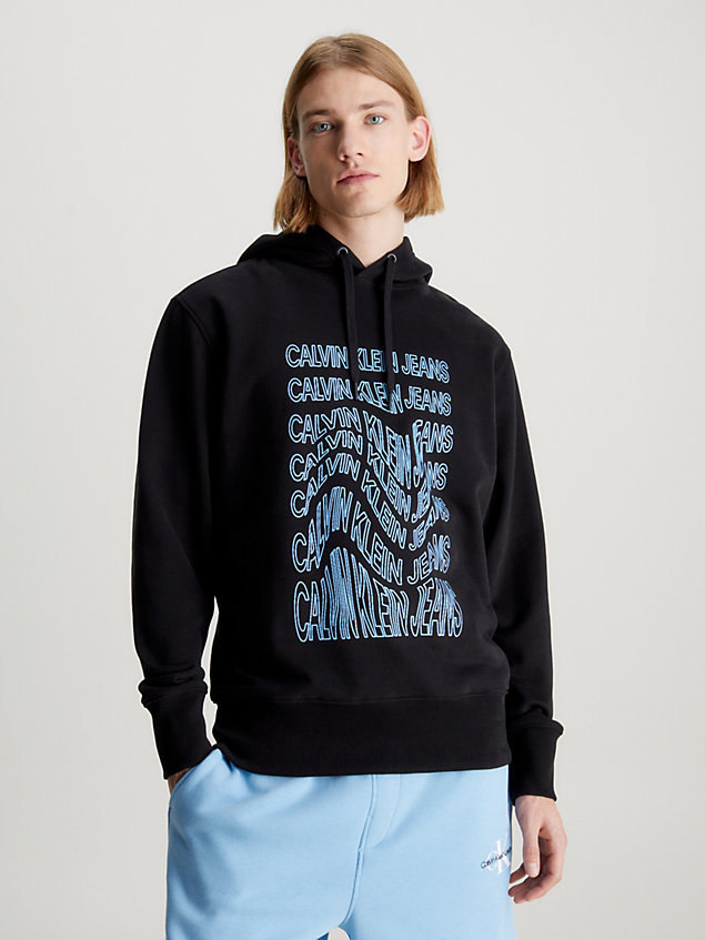 black badstoffen hoodie met logo voor heren - calvin klein jeans