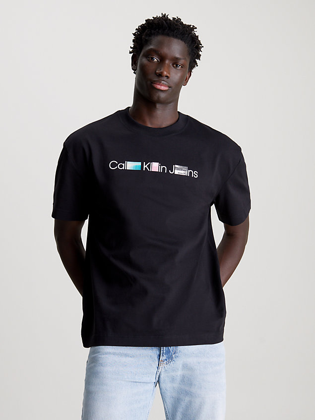 t-shirt con logo e stampa fotografica black da uomini calvin klein jeans