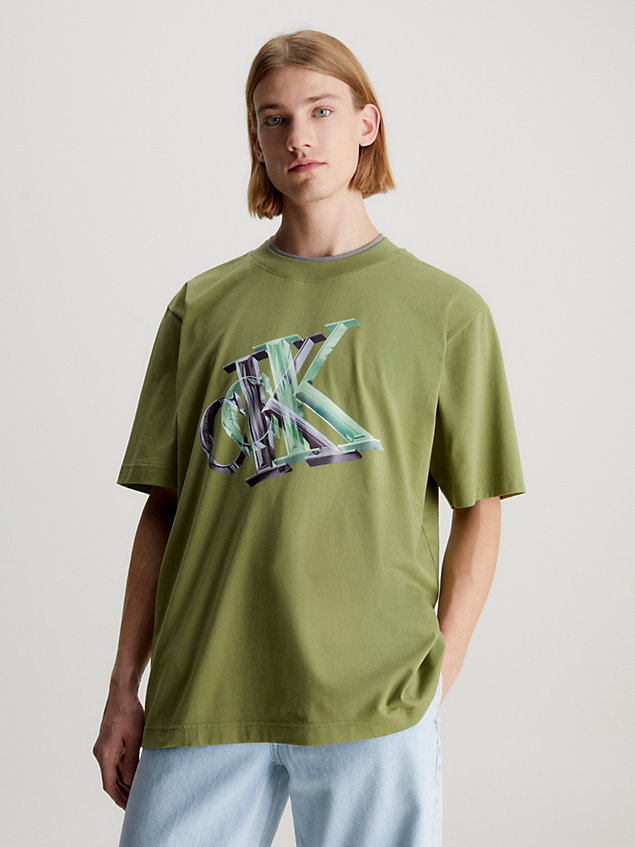 t-shirt oversize con monogramma green da uomini calvin klein jeans