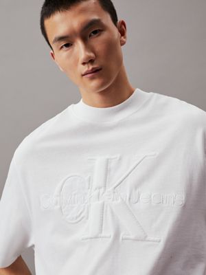 bright white oversized monogram t-shirt for men calvin klein jeans