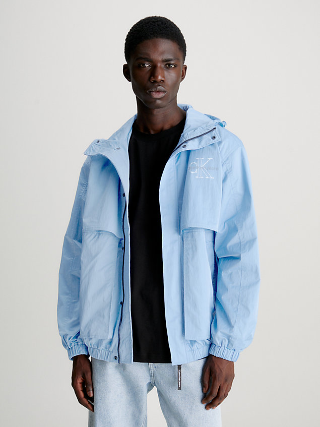 giacca a vento con cappuccio oversize blue da uomo calvin klein jeans