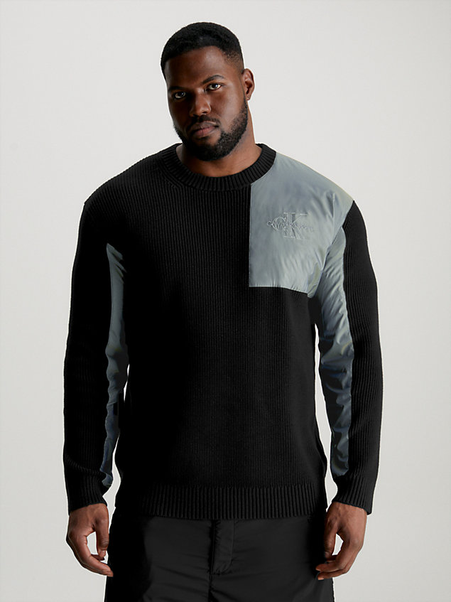 black sweter z panelami z mieszanych materiałów dla mężczyźni - calvin klein jeans