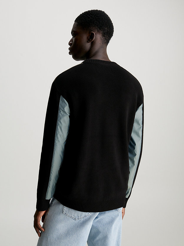 ck black material mix panelled jumper for men calvin klein jeans