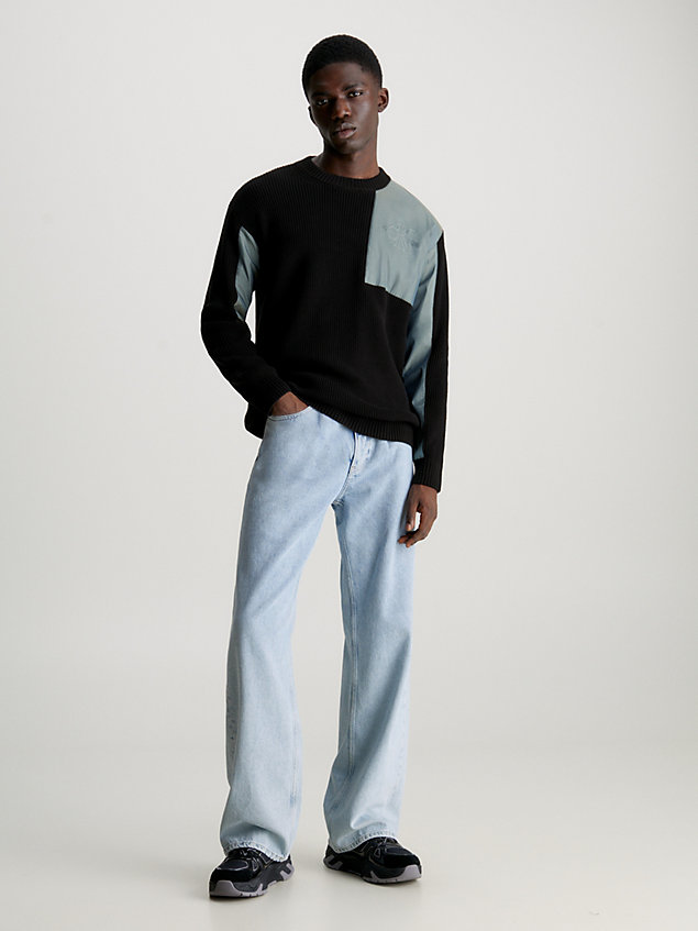 black material mix panelled jumper for men calvin klein jeans