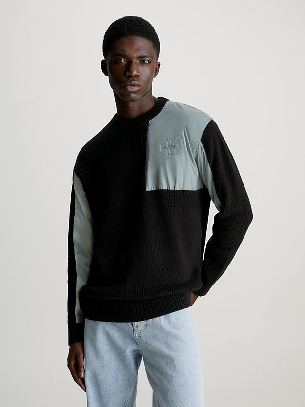 ck black material mix panelled jumper for men calvin klein jeans