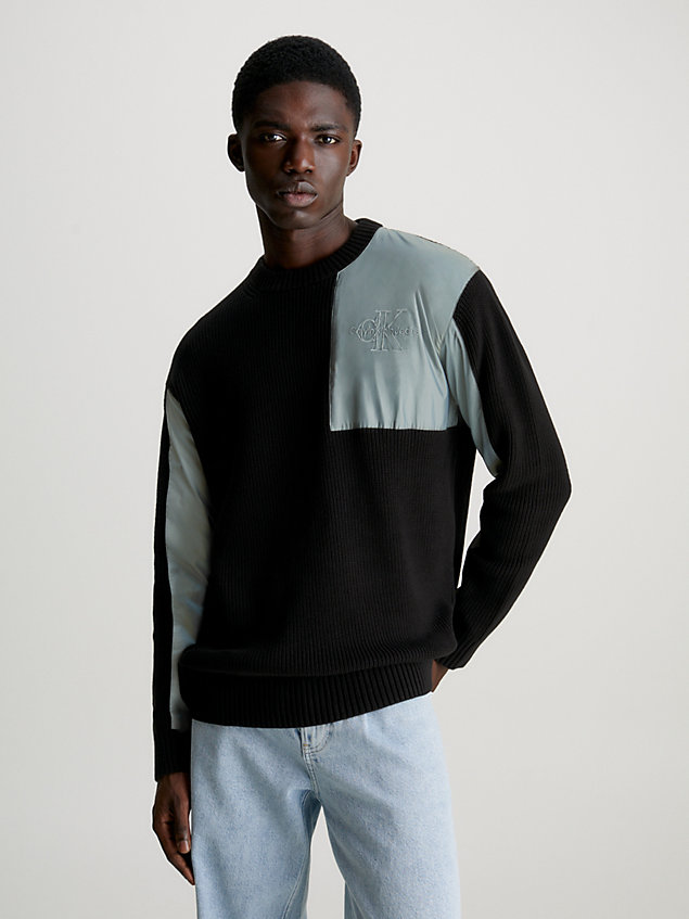 maglione a pannelli in materiali misti black da uomini calvin klein jeans