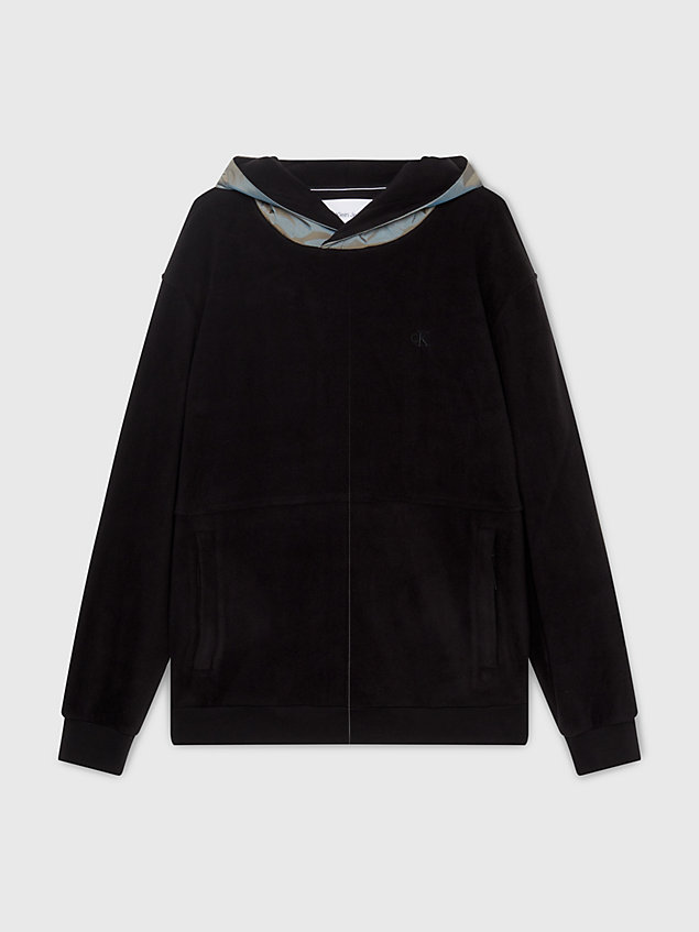 black relaxed polar fleece hoodie for men calvin klein jeans