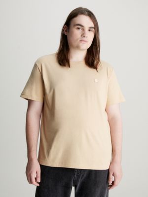 beige cotton badge t-shirt for men calvin klein jeans