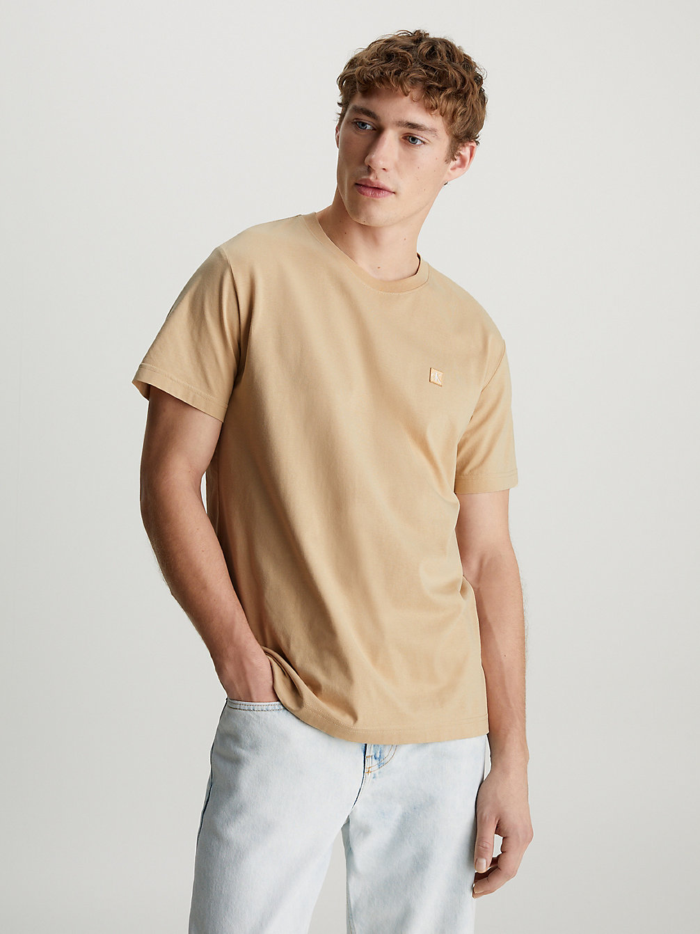 T-Shirt In Cotone Con Stemma > WARM SAND > undefined uomo > Calvin Klein