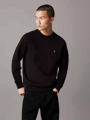 black badge-sweatshirt aus baumwoll-frottee für herren - calvin klein jeans