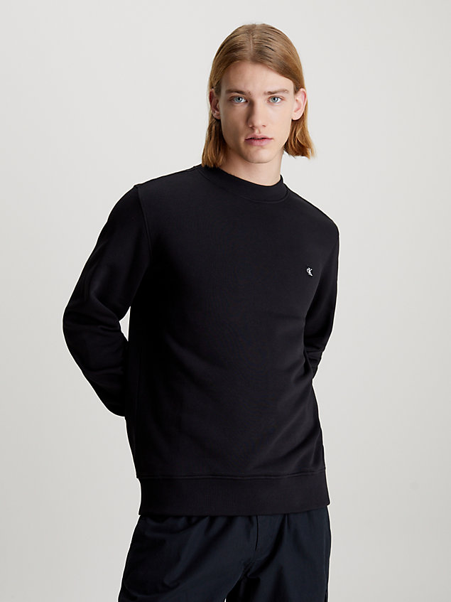 black bluza z bawełny frotte z naszywką dla mężczyźni - calvin klein jeans
