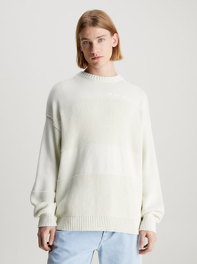 maglione in cotone a righe testurizzate white da uomini calvin klein jeans