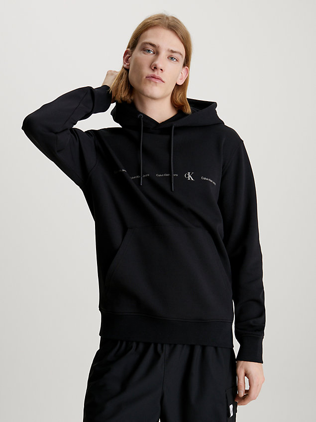 black hoodie met herhaald logo voor heren - calvin klein jeans