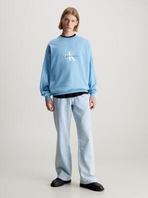 dusk blue oversized monogram sweatshirt for men calvin klein jeans