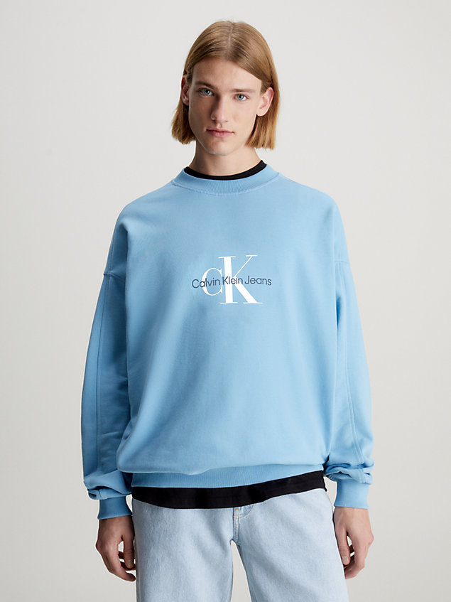 blue oversized monogram sweatshirt for men calvin klein jeans