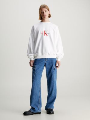 bright white oversized monogram sweatshirt for men calvin klein jeans