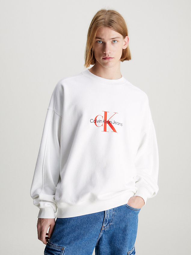 white oversized monogram sweatshirt for men calvin klein jeans