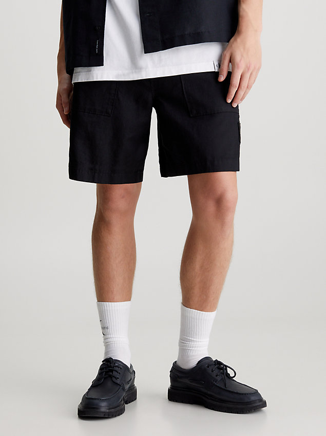 black cotton linen shorts for men calvin klein jeans
