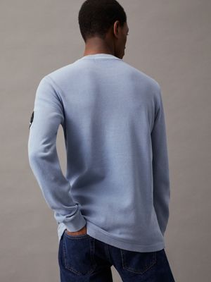 faded denim slim long sleeve waffle t-shirt for men calvin klein jeans