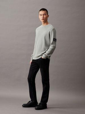 slate gray slim long sleeve waffle t-shirt for men calvin klein jeans