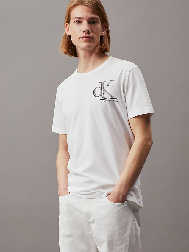 t-shirt con monogramma white da uomini calvin klein jeans