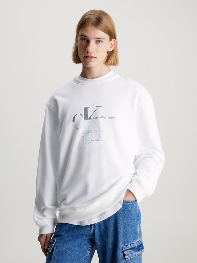 white relaxed monogram sweatshirt for men calvin klein jeans