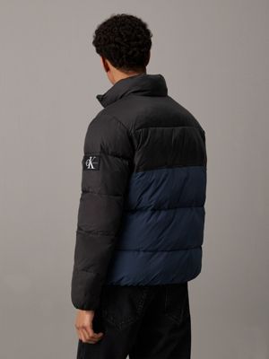 ink / ck black colour block puffer jacket for men calvin klein jeans