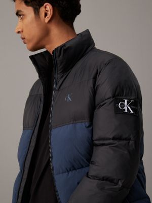 ink / ck black colour block puffer jacket for men calvin klein jeans