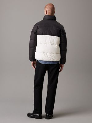 ivory / ck black colour block puffer jacket for men calvin klein jeans