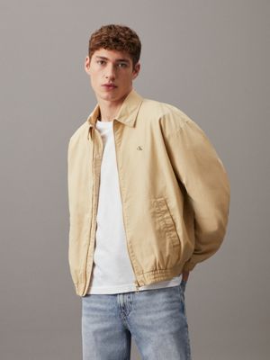 khaki relaxed cotton zip up jacket for men calvin klein jeans