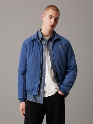 blue padded nylon zip up jacket for men calvin klein jeans