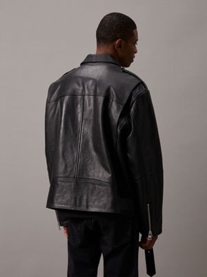 ck black leather biker jacket for men calvin klein jeans