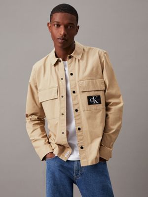 beige relaxed utility shirt jacket for men calvin klein jeans