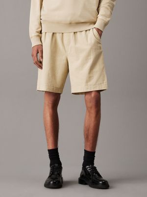 khaki textured cotton shorts for men calvin klein jeans