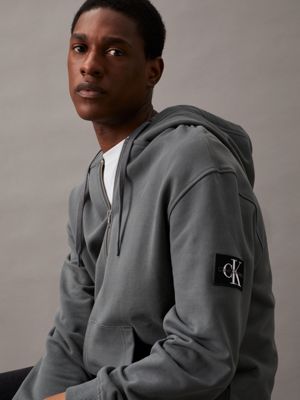 endless grey relaxed terry zip up hoodie for men calvin klein jeans