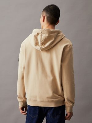 pale khaki relaxed terry zip up hoodie for men calvin klein jeans