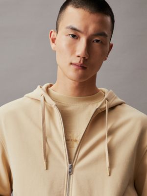 pale khaki relaxed terry zip up hoodie for men calvin klein jeans