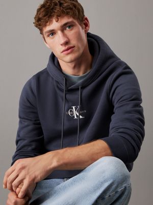 dark grey fleece monogram hoodie for men calvin klein jeans