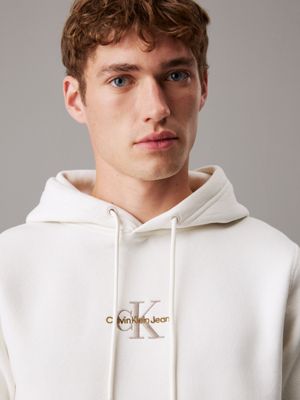 ivory fleece monogram hoodie for men calvin klein jeans