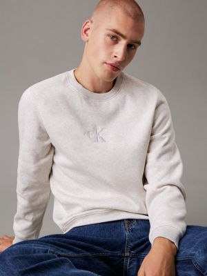 ivory grey heather monogram sweatshirt for men calvin klein jeans